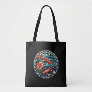 Stained Glass Asian Style Koi Fish and Camellias Tote Bag