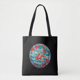 Stained Glass Asian Style Koi Fish and Camellias Tote Bag