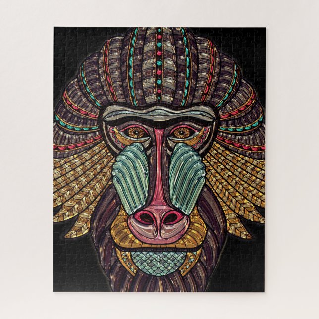 Stained glass baboon animal mosaic african art jigsaw puzzle (Vertical)