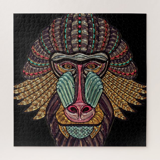 Stained glass baboon animal mosaic african art jigsaw puzzle (Vertical)