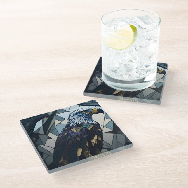 Stained Glass Bald Eagle Illustration  Glass Coaster (Angled)