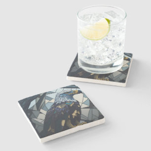 Stained Glass Bald Eagle Illustration Stone Coaster