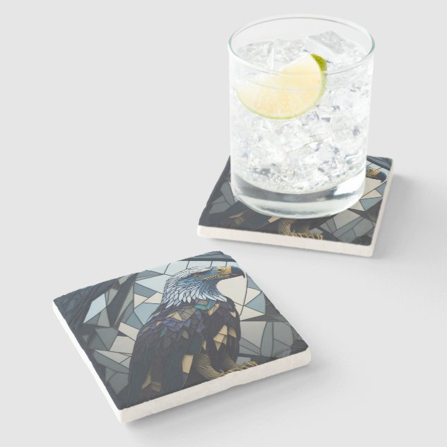Stained Glass Bald Eagle Illustration  Stone Coaster (Side)