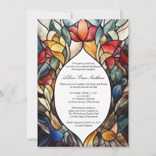 Stained Glass Baptism Invitation Elegant Floral 