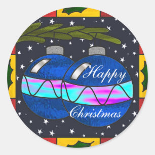 Stained glass baubles classic round sticker