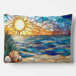 Stained Glass Beach Sunset Accessory Pouch