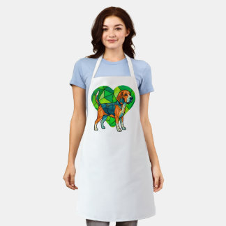Stained Glass Beagle Green Heart Mosaic Art Apron