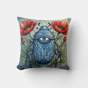 Stained Glass Beetle Eye Poppies Unique Bug Insect Cushion