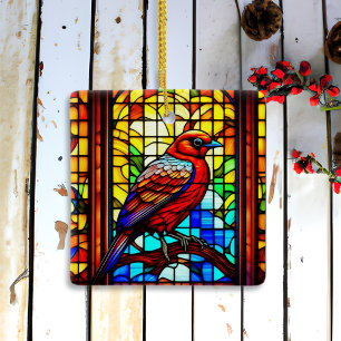 Stained Glass Bird Personalised Christmas Ceramic Ornament