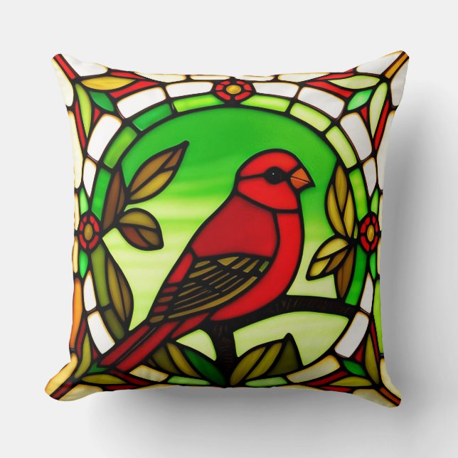 🐦 Stained Glass Bird Throw Pillow Nature Decor 🌿 (Front)