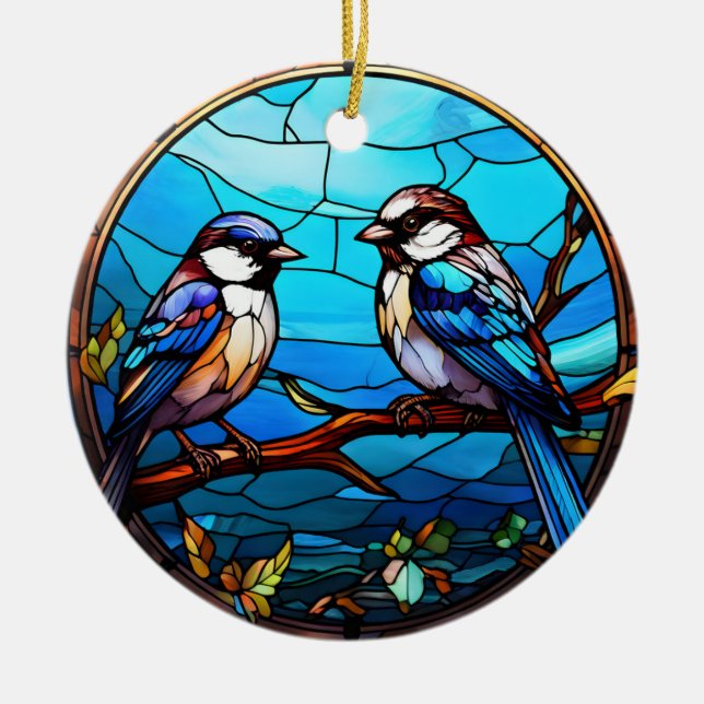 Stained Glass Birds Ceramic Tree Decoration (Front)