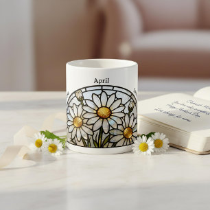 Stained Glass Birth Flower April Daisy Name Coffee Mug