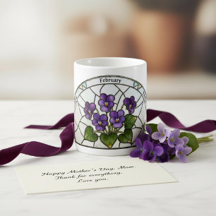 Stained Glass Birth Flower February Violet Name Coffee Mug