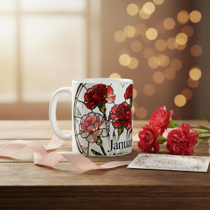 Stained Glass Birth Flower January Carnation Name Coffee Mug
