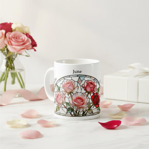 Stained Glass Birth Flower June Rose Personalised Coffee Mug