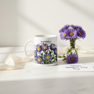 Stained Glass Birth Flower September Aster Name Coffee Mug