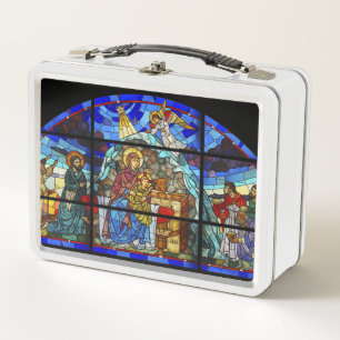 Stained glass Birth of Christ Metal Lunch Box