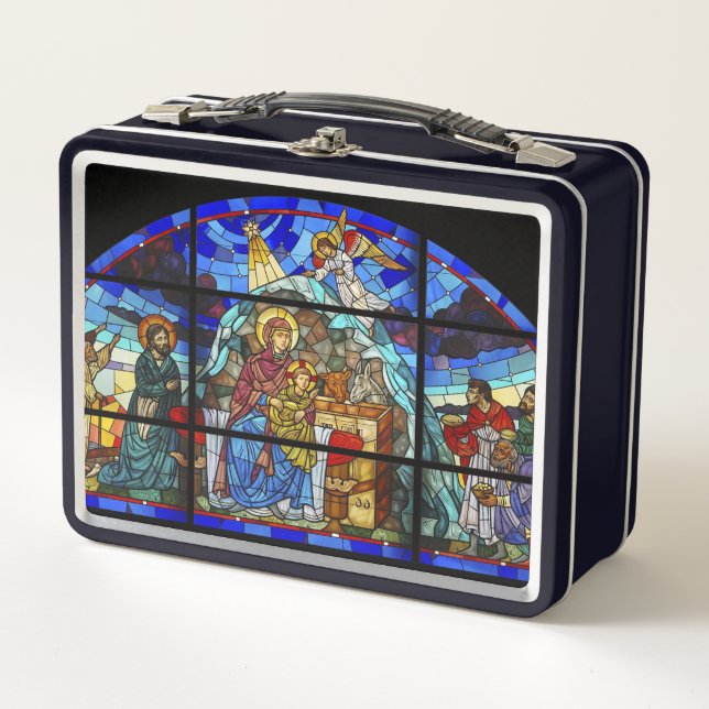 Stained glass Birth of Christ Metal Lunch Box (Front)