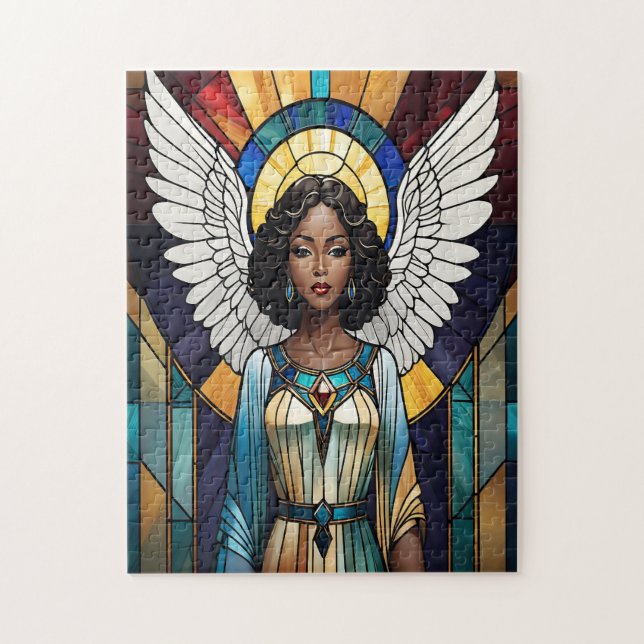 Stained Glass Black Angel  Jigsaw Puzzle (Vertical)