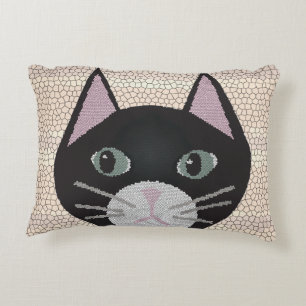 Stained Glass Black Cat, Beige Decorative Cushion