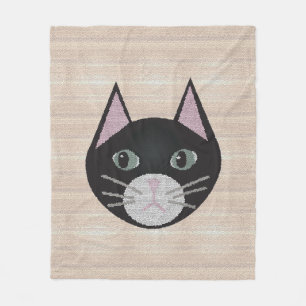 Stained Glass Black Cat, Beige Fleece Blanket