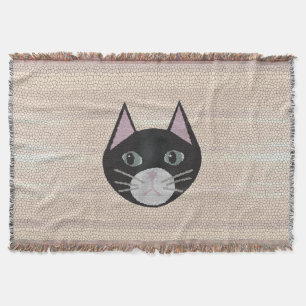 Stained Glass Black Cat, Beige Throw Blanket
