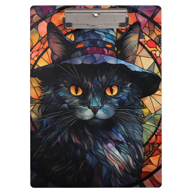 Stained Glass Black Cat Clipboard (Front)