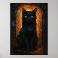 Stained Glass Black Cat Fantasy Artwork