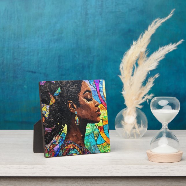 Stained Glass Black Woman Art Mosaic Plaque (Insitu)