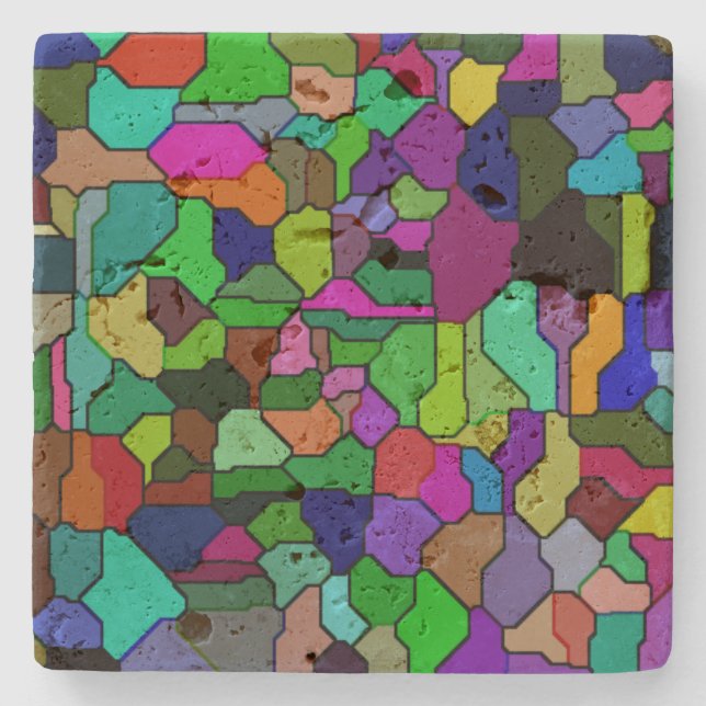 Stained Glass Block Tile Travertine Coaster (Front)