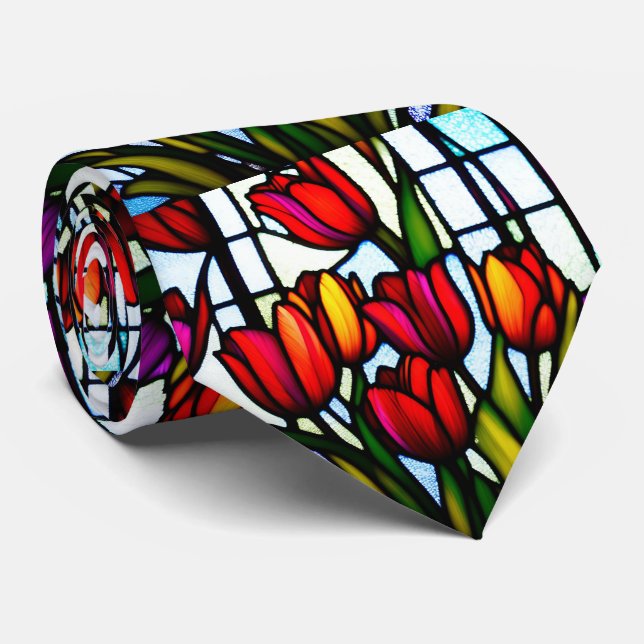 "Stained Glass Blooms: Leadlight Tulips in Color" Tie (Rolled)