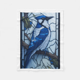 Stained Glass Blue Bird Design Fleece Blanket