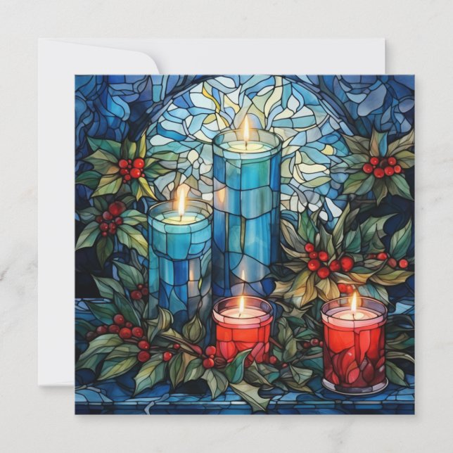 Stained Glass Blue Christmas Card (Front)