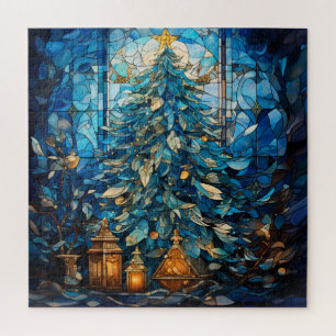 Stained Glass Blue Christmas Puzzle
