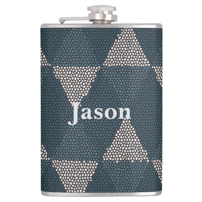 Stained Glass Blue Diamond Hip Flask (Front)