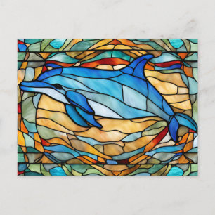 Stained Glass Blue Dolphin Postcard
