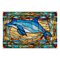 Stained Glass Blue Dolphin