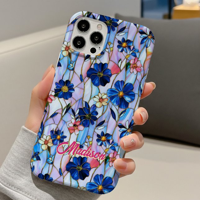 Stained glass blue flowers  Case-Mate iPhone case (Creator Uploaded)