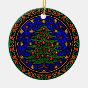 Stained Glass Blue Night Christmas Tree Ceramic Tree Decoration