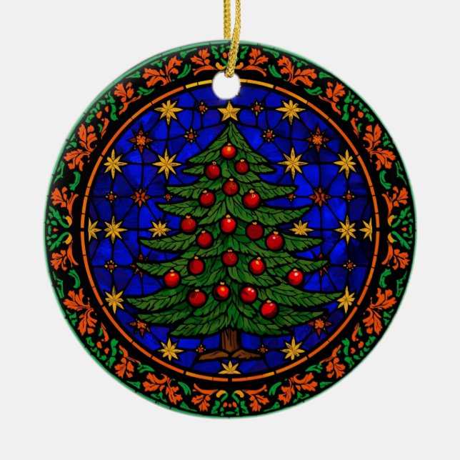 Stained Glass Blue Night Christmas Tree Ceramic Tree Decoration (Front)
