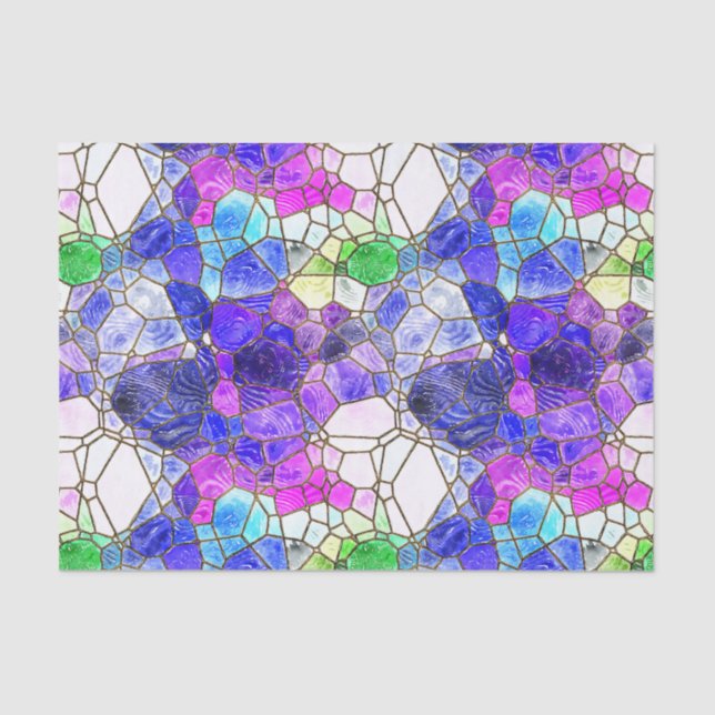 Stained Glass Blue Purple Green Decoupage Tissue Paper (Front)