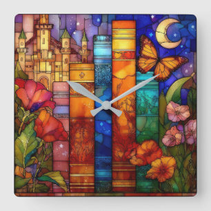Stained Glass Books Wall Clock