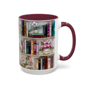 Stained Glass Bookshelf Mug   Book Lover Gift