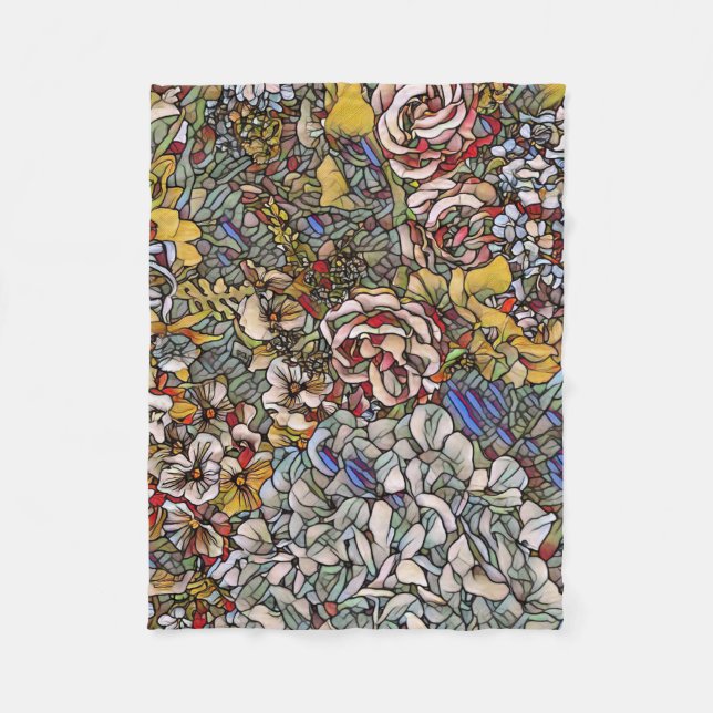 Stained Glass Botanical Floral Fleece Blanket (Front)