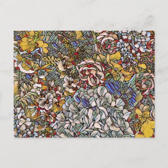 Stained Glass Botanical Floral Holiday Postcard (Front)