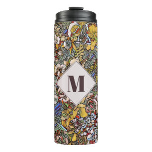 Stained Glass Botanical Floral Monogram Thermal Tumbler