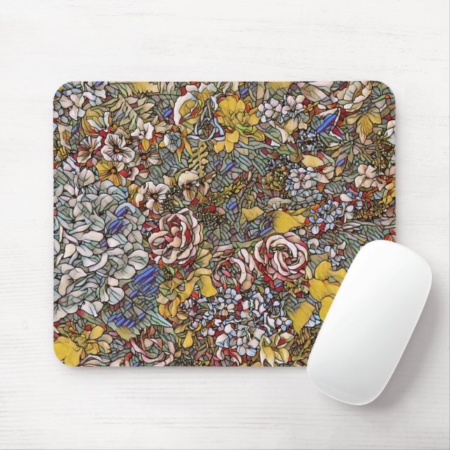 Stained Glass Botanical Floral Mouse Mat (With Mouse)