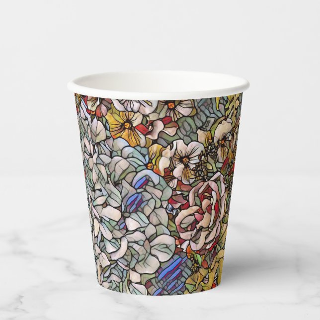 Stained Glass Botanical Floral Paper Cups (Front)