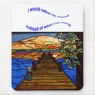 Stained Glass Boy Fishing Mouse Mat