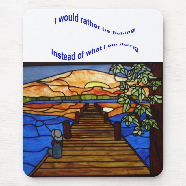 Stained Glass Boy Fishing Mouse Mat (Front)